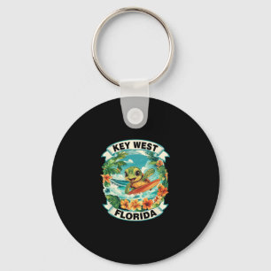 Key West Florida Cute Sea Turtle Surfing Summer Va Keychain
