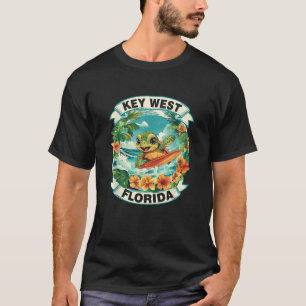 Key West Florida Cute Sea Turtle Surfing Summer Va T-Shirt