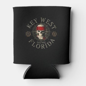 Key West Florida Established 1822 Pirate Skull Can Cooler by packratgraphics at Zazzle