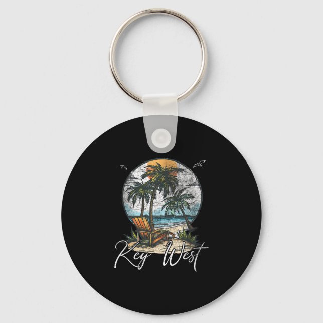 Key West Florida Fl Palm Trees  Keychain (Front)