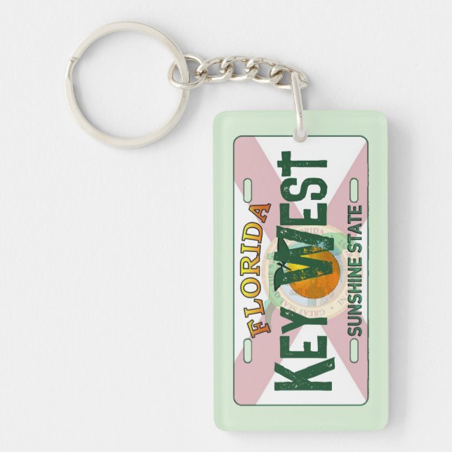 Key West Florida flag license plate keychain (Front)