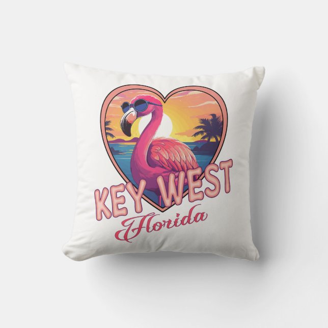 Key West Florida Flamingo Throw Pillow (Front)