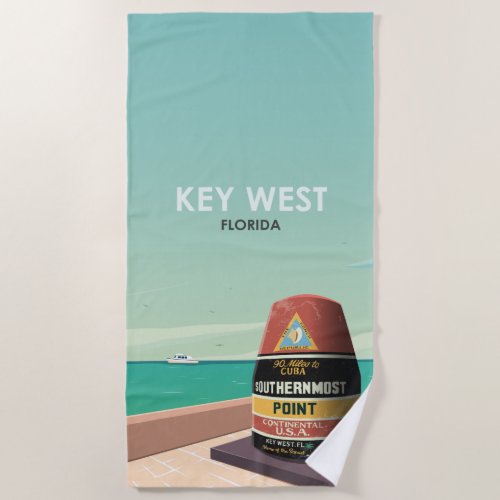 Key West Florida Mile Zero Vintage Travel Beach Towel