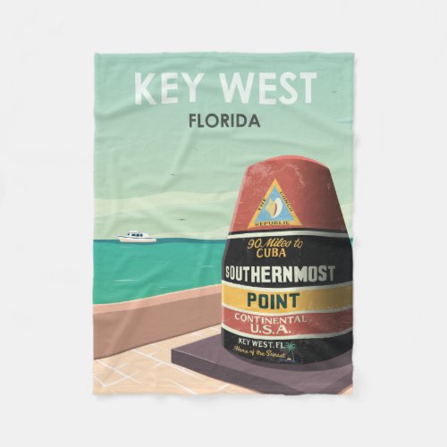 Key West Florida Mile Zero Vintage Travel Fleece Blanket
