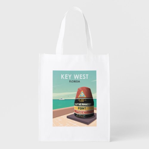 Key West Florida Mile Zero Vintage Travel Grocery Bag