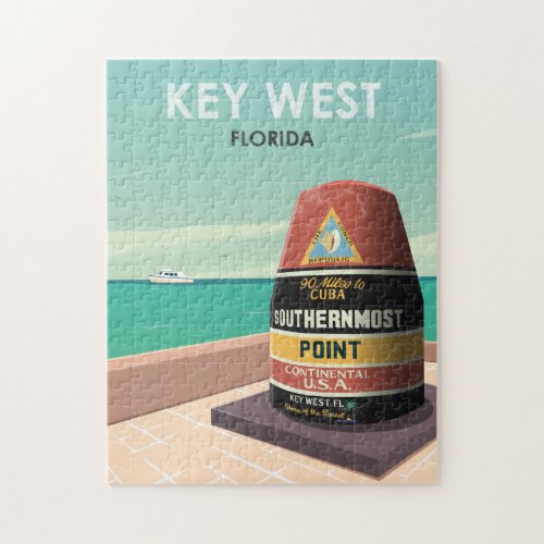 Key West Florida Mile Zero Vintage Travel Jigsaw Puzzle