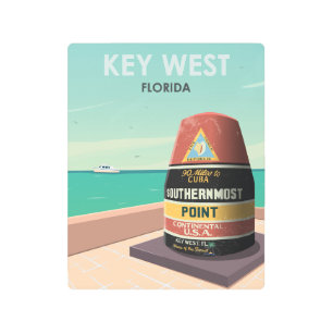 Key West Florida Mile Zero Vintage Travel Metal Print