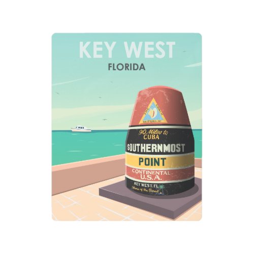 Key West Florida Mile Zero Vintage Travel Metal Print