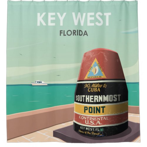 Key West Florida Mile Zero Vintage Travel Shower Curtain