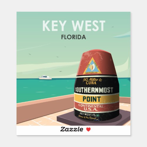 Key West Florida Mile Zero Vintage Travel Sticker