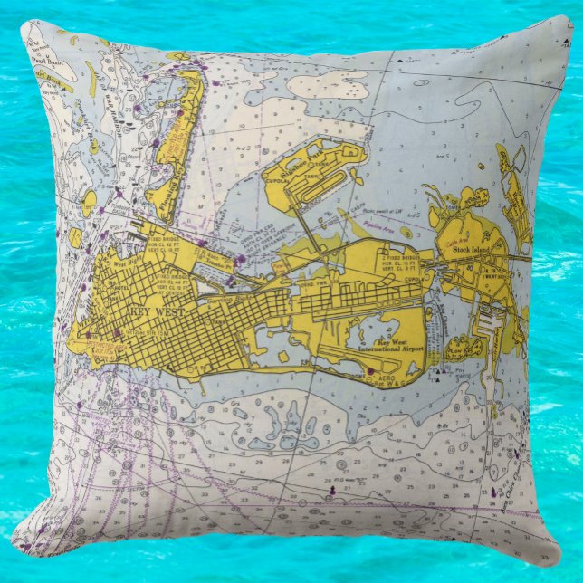 Key West Florida nautical chart map Throw Pillow (Creator Uploaded)