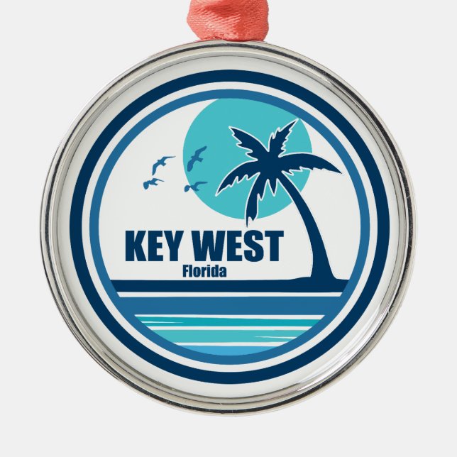 Key West Florida Palm Tree Birds Metal Ornament (Front)