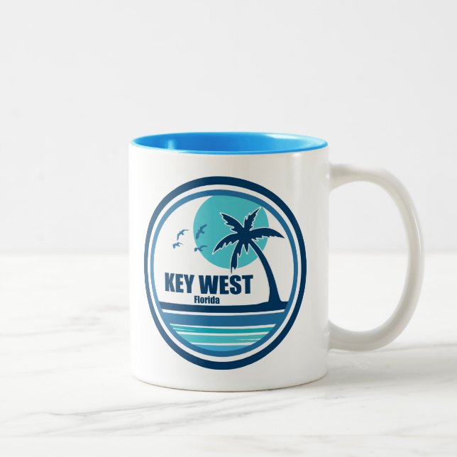Key West Florida Palm Tree Birds Two-Tone Coffee Mug (Right)