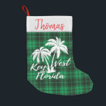 Key West Florida Palm Trees Beach Green Plaid Small Christmas Stocking<br><div class="desc">Key West Florida Palm Trees Small Christmas Stocking.  Enjoy a beach vacation Christmas in Florida. Hang these adorable stockings by the chimney for a stocking full of goodies on Christmas morning.</div>