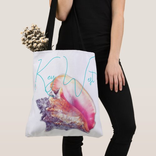 Key West Florida Pink Conch Shell Tote Bag