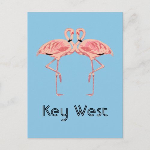 Key West Florida Pink Flamingo Couple Postcard