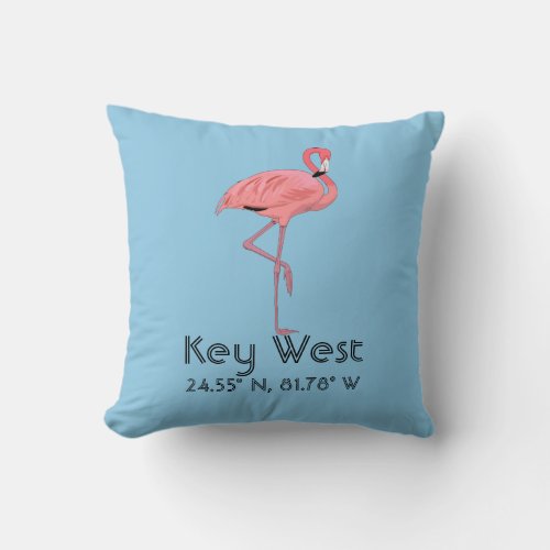 Key West Florida Pink Flamingo Latitude Longitude Throw Pillow