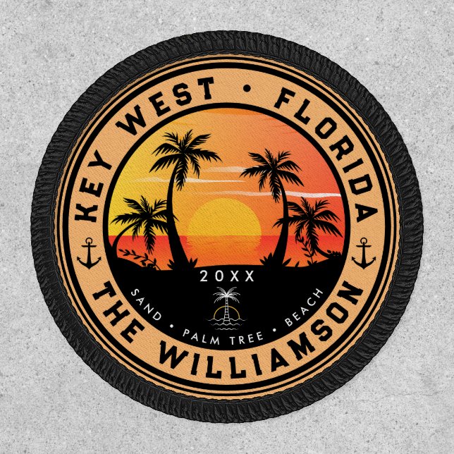 Key West Florida Retro Sunset Palm Tree 80s Patch (Front)