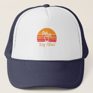 Key West Florida Retro Vintage Sunset Palm Tree Be Trucker Hat