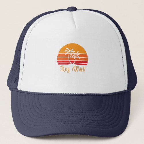 Key West Florida Retro Vintage Sunset Palm Tree Be Trucker Hat