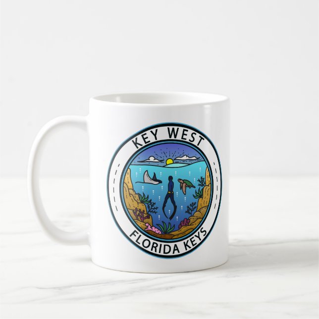 Key West Florida Scuba Retro Emblem Coffee Mug (Left)