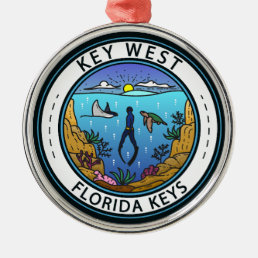 Key West Florida Scuba Retro Emblem Metal Ornament