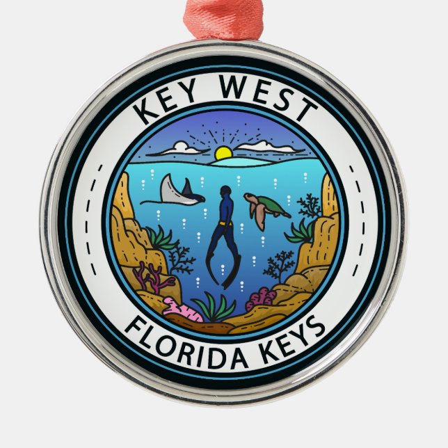 Key West Florida Scuba Retro Emblem Metal Ornament (Front)