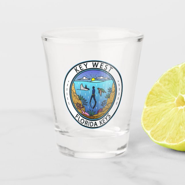 Key West Florida Scuba Retro Emblem Shot Glass (Front)