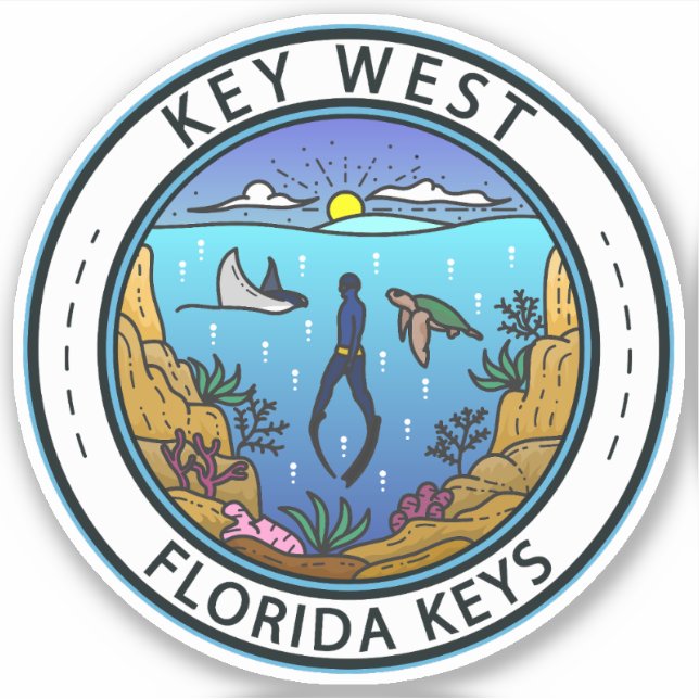 Key West Florida Scuba Retro Emblem Sticker (Front)