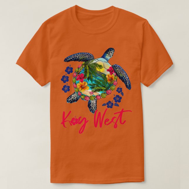 Key West Florida Sea Turtle  Hibiscus Summer Vacat T-Shirt (Design Front)