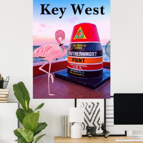 Key West Florida Southernmost Point Pink Flamingo Poster