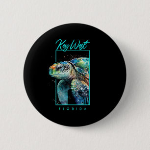 Key West Florida Souvenir Watercolor Sea Turtle Po Button