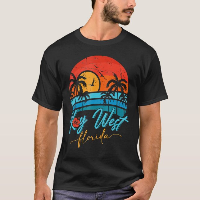 Key West Florida Sunset Retro Summer Vacation Beac T-Shirt (Front)