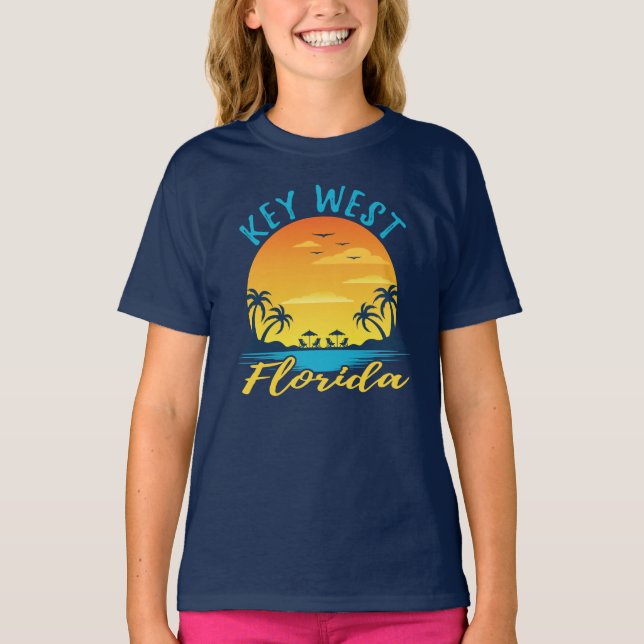 Key West Florida Sunset Retro Vacation T-Shirt (Front)