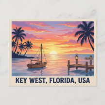 Key West Florida Sunset Travel Postcard