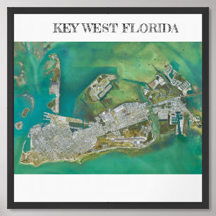 Key West Florida Terrain Satellite Map Framed Art