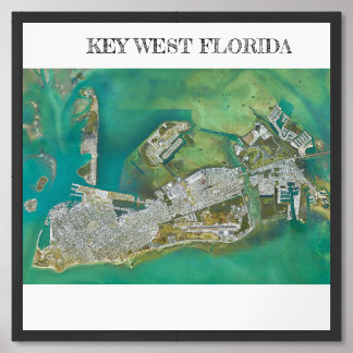 Key West Florida Terrain Satellite Map Framed Art