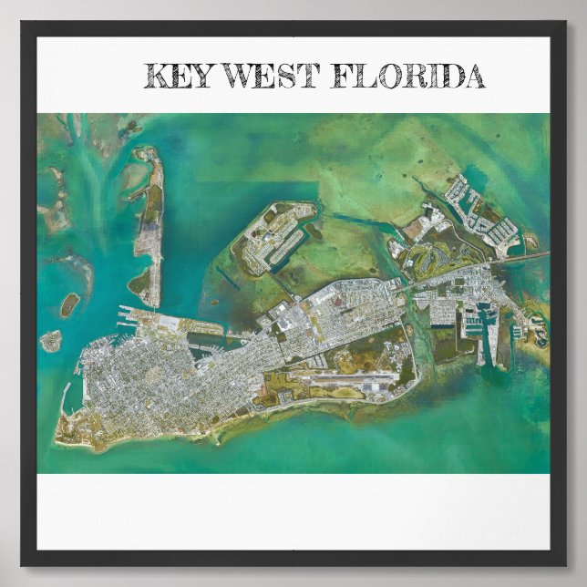 Key West Florida Terrain Satellite Map Framed Art (Framed Front)