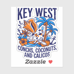 Key West Florida Tropical Cat Conchs And Coconuts Sticker