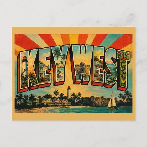 Key West Florida Tropical Island Lighthouse Art Postcard