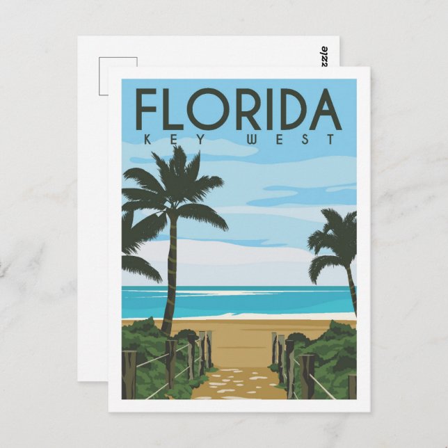 Key West Florida USA Travel Place Illustration Postcard (Front/Back)