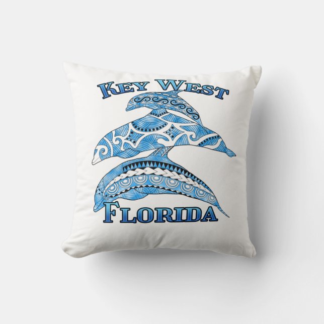 Key West Florida Vacation Tribal Dolphins Throw Pillow (Front)