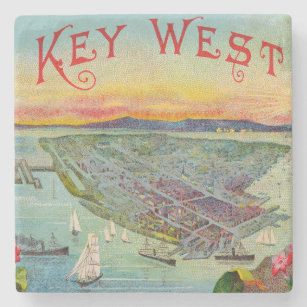 Key West Florida Vintage aerial view art Stone Coaster