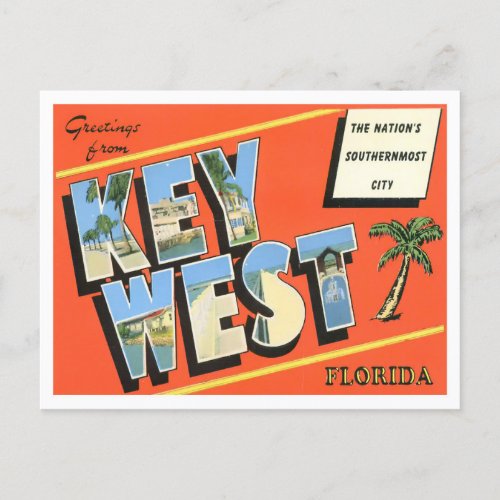 Key West Florida Vintage Big Letters Postcard