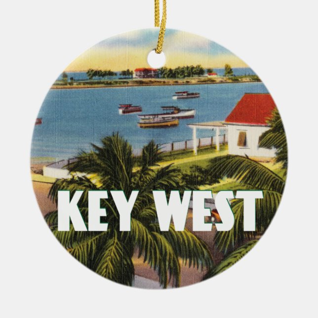 Key West Florida Vintage Scene Ceramic Ornament (Front)