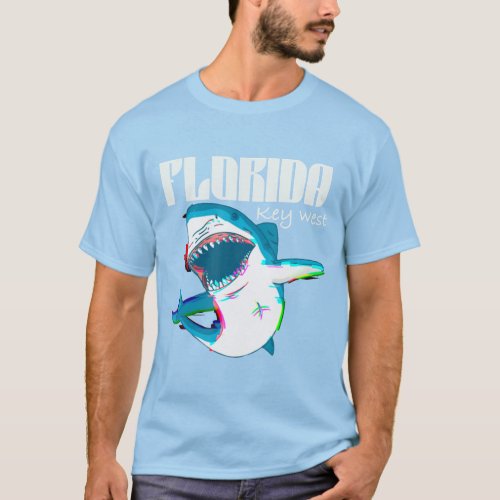 Key West Florida Vintage Shark Fishing T_Shirt