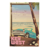 Vintage Key West Florida Illustration Wood Wall Art