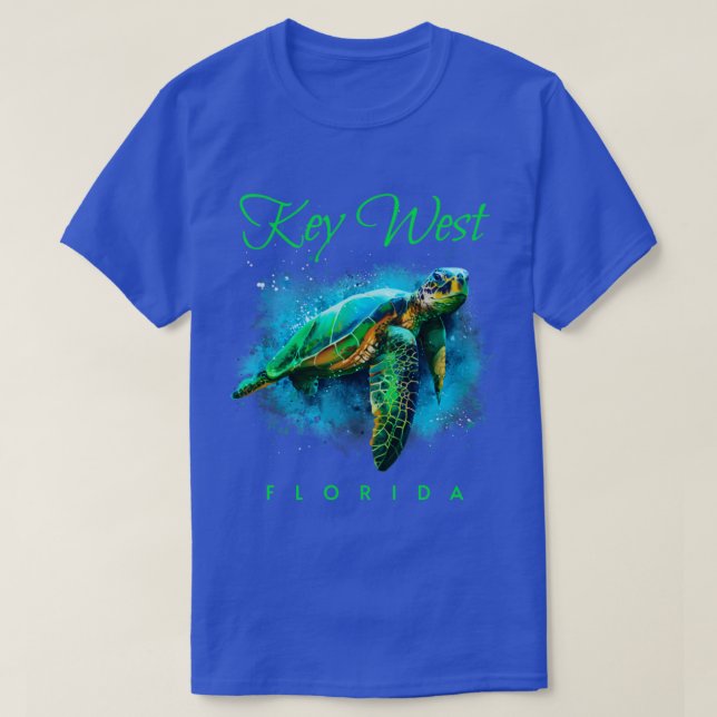 Key West Florida Watercolor Sea Turtle T-Shirt (Design Front)
