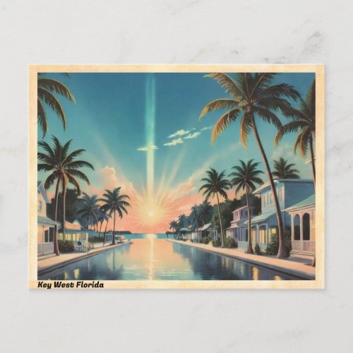 Key West Florida Waterfront Sunset Vintage Postcard