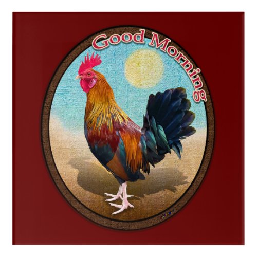 Key West _ Gypsy Rooster Good Morning Vintage Oval Acrylic Print